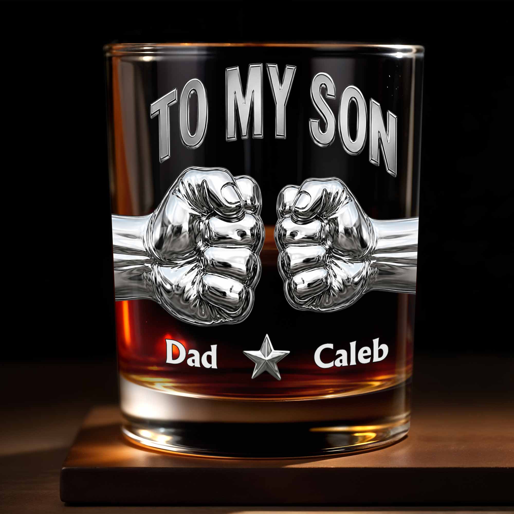 Personalized Whiskey Glass Fist Bump Custom Name Gift for Son Whiskey Glass GradoCreations