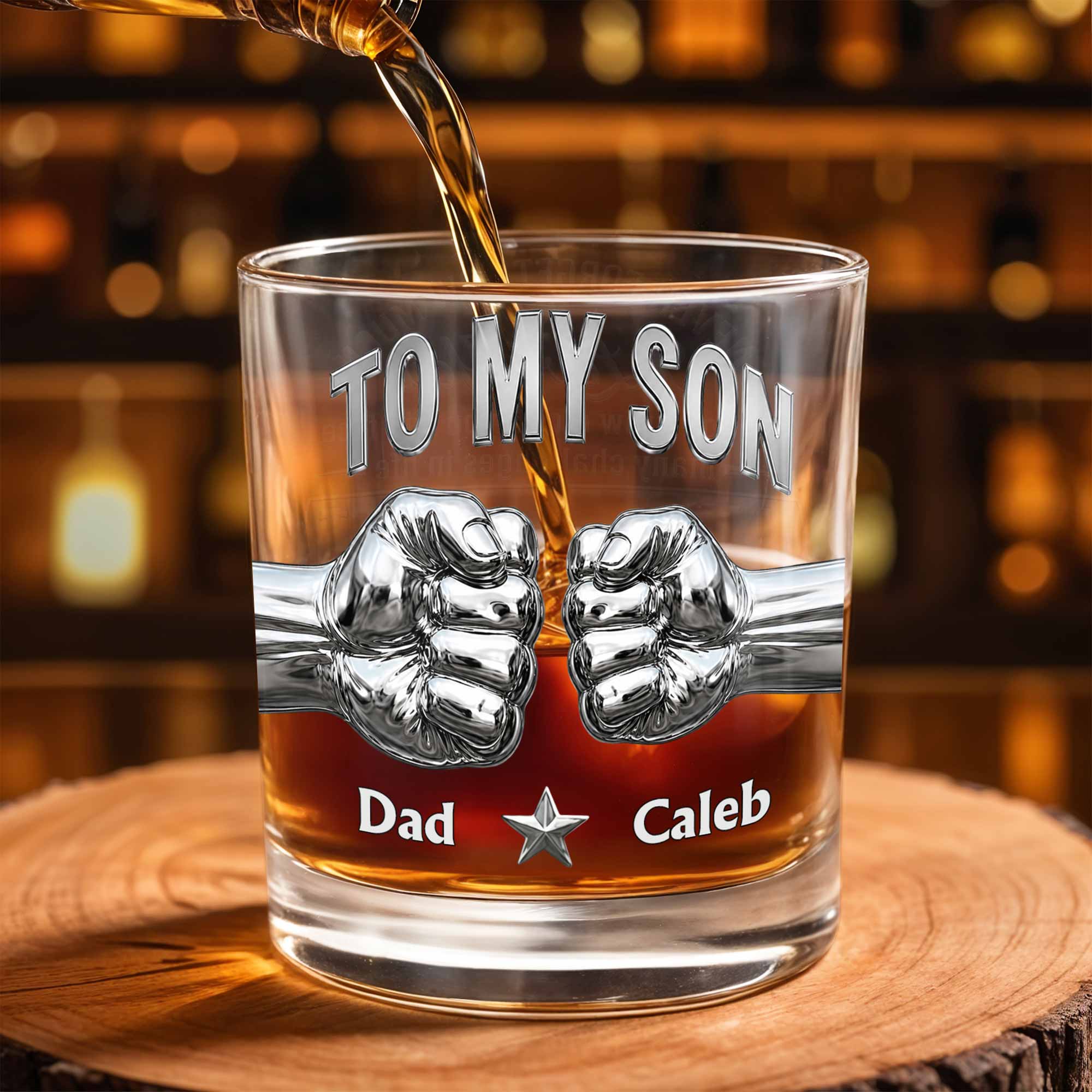 Personalized Whiskey Glass Fist Bump Custom Name Gift for Son Whiskey Glass GradoCreations