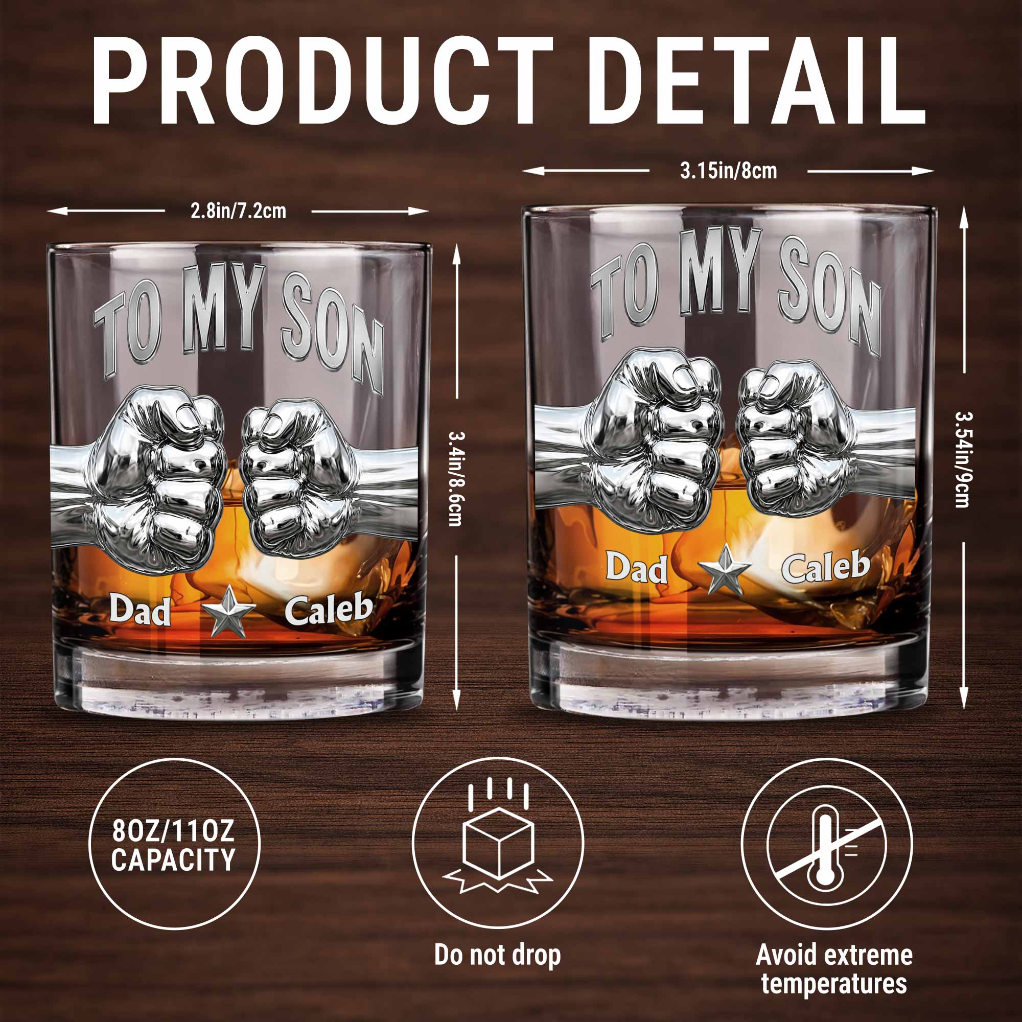 Personalized Whiskey Glass Fist Bump Custom Name Gift for Son Whiskey Glass GradoCreations