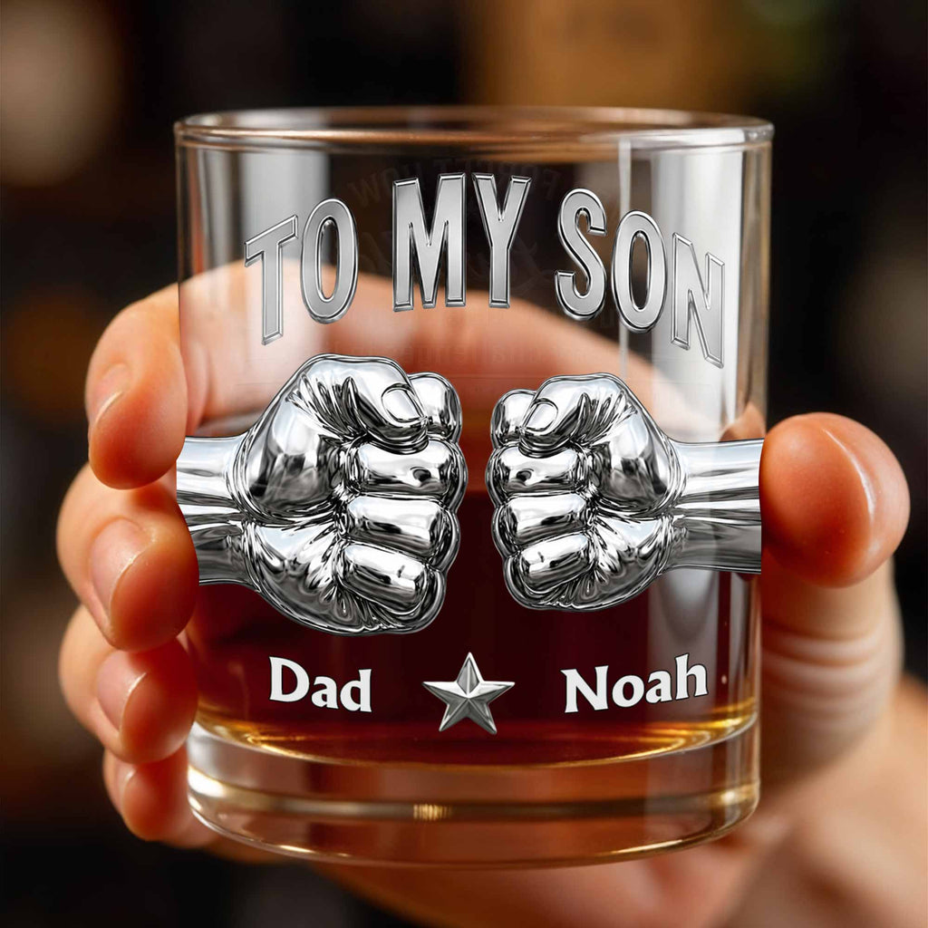 Personalized Whiskey Glass Fist Bump Custom Name Gift for Son Whiskey Glass GradoCreations