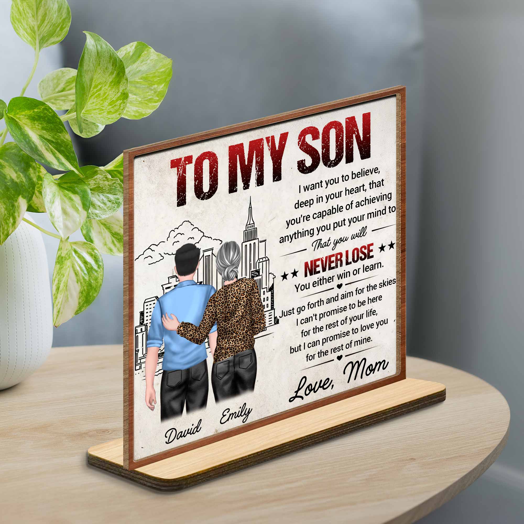 Personalized Wood Plaque for Son with Skyline Design Gift Wood Plaque GradoCreations