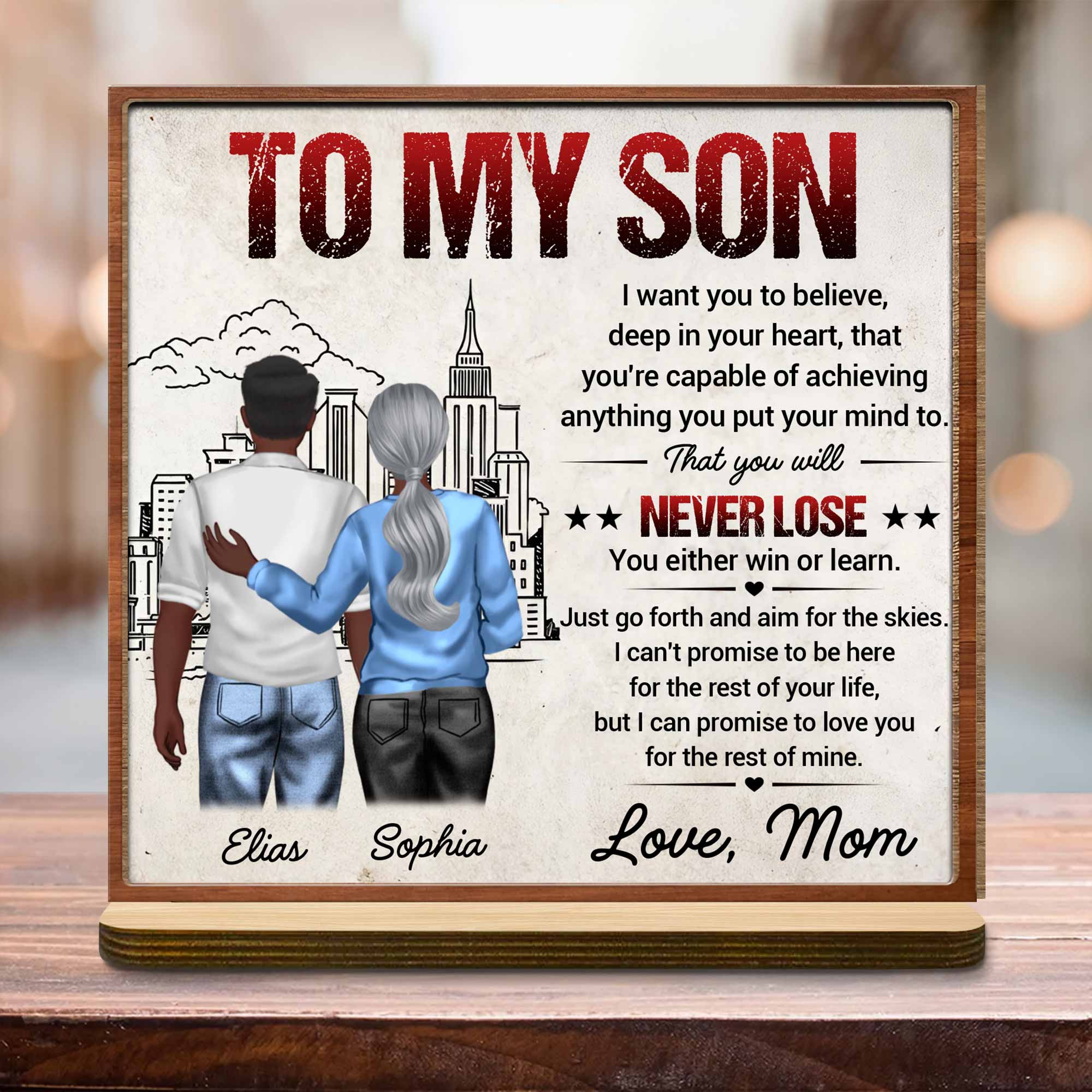 Personalized Wood Plaque for Son with Skyline Design Gift Wood Plaque GradoCreations