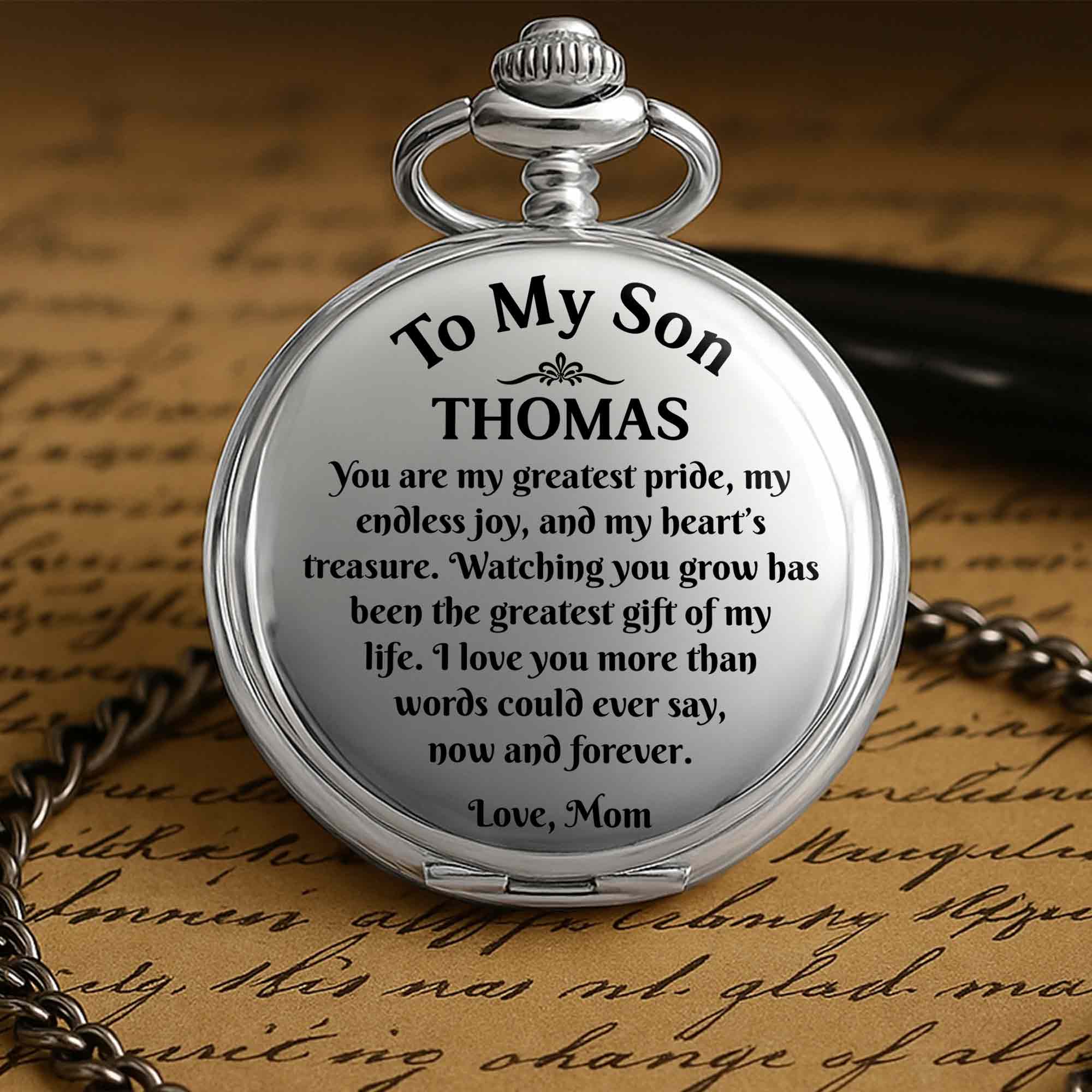Personalized Engraved Silver Plated Pocket Watch Gift for Son Pocket Watch GradoCreations