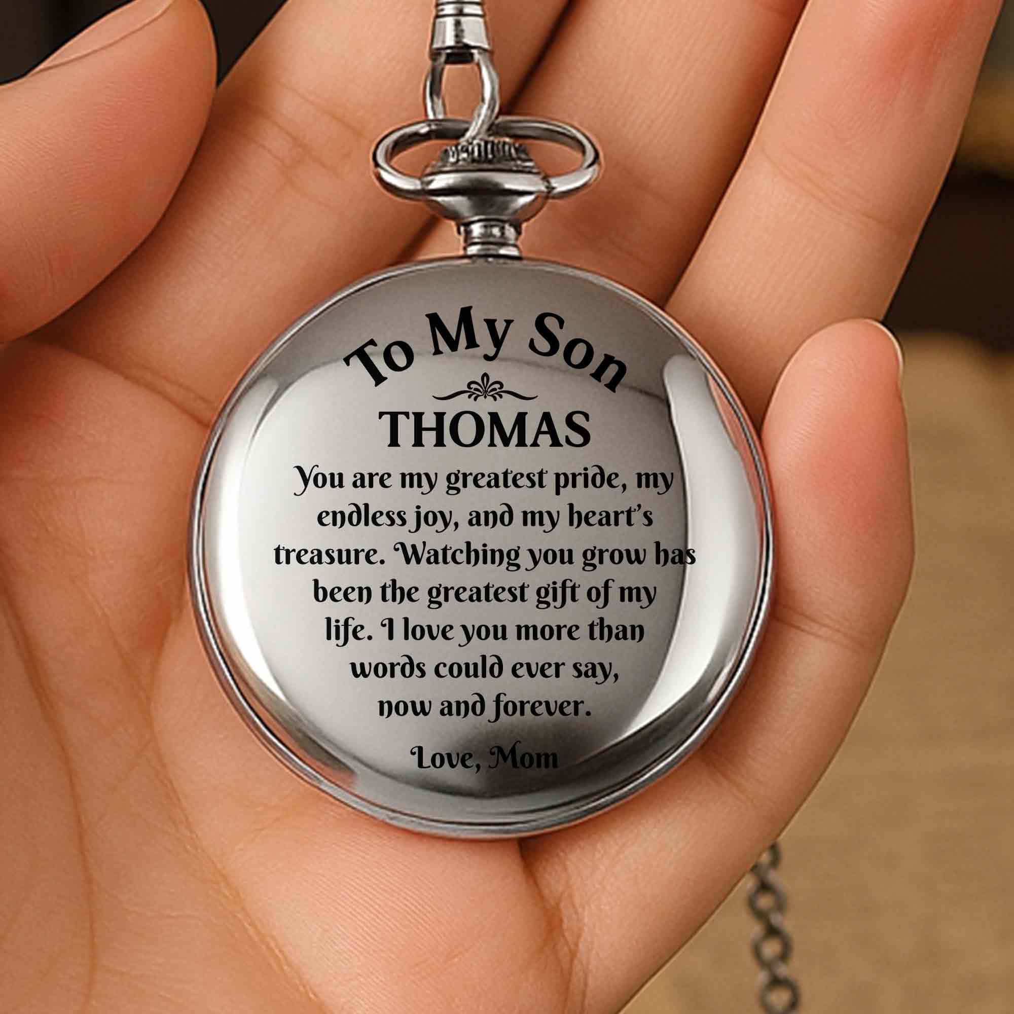 Personalized Engraved Silver Plated Pocket Watch Gift for Son Pocket Watch GradoCreations