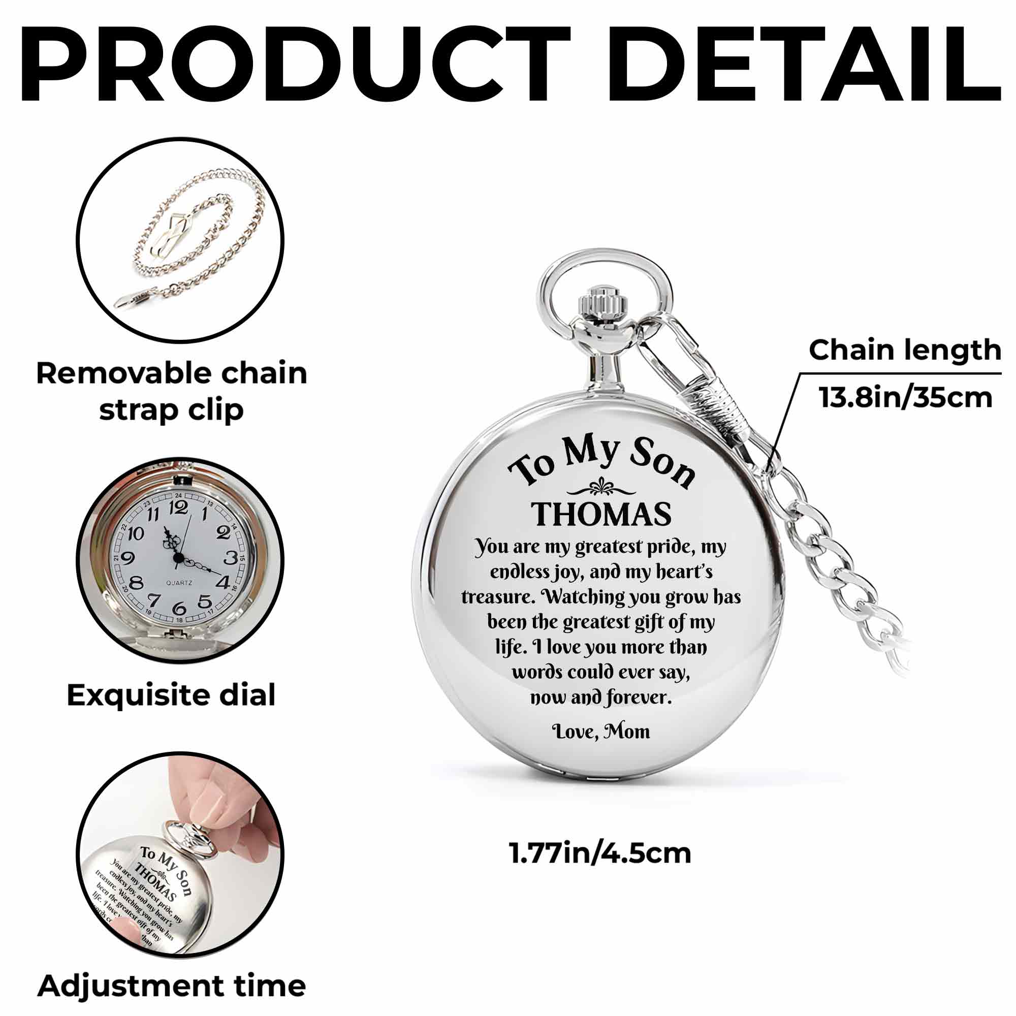 Personalized Engraved Silver Plated Pocket Watch Gift for Son Pocket Watch GradoCreations