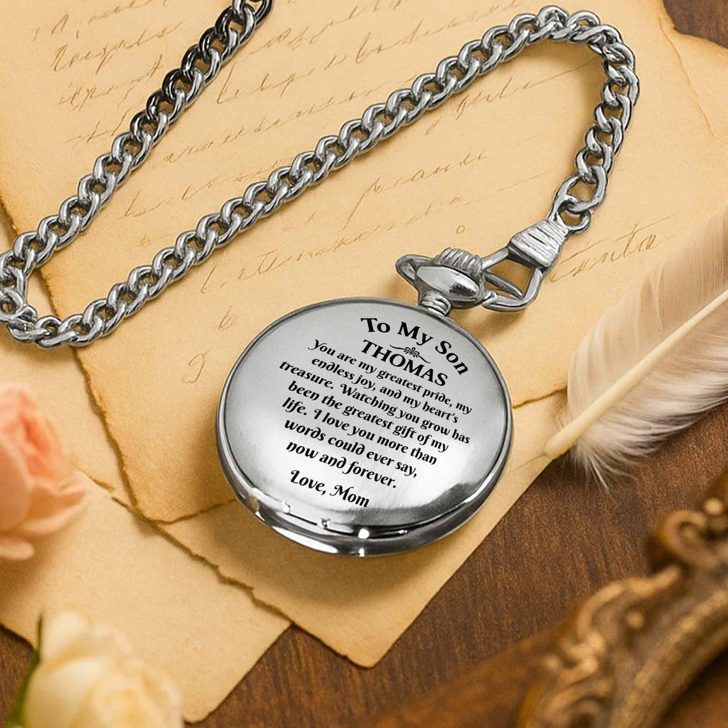 Personalized Engraved Silver Plated Pocket Watch Gift for Son Pocket Watch GradoCreations