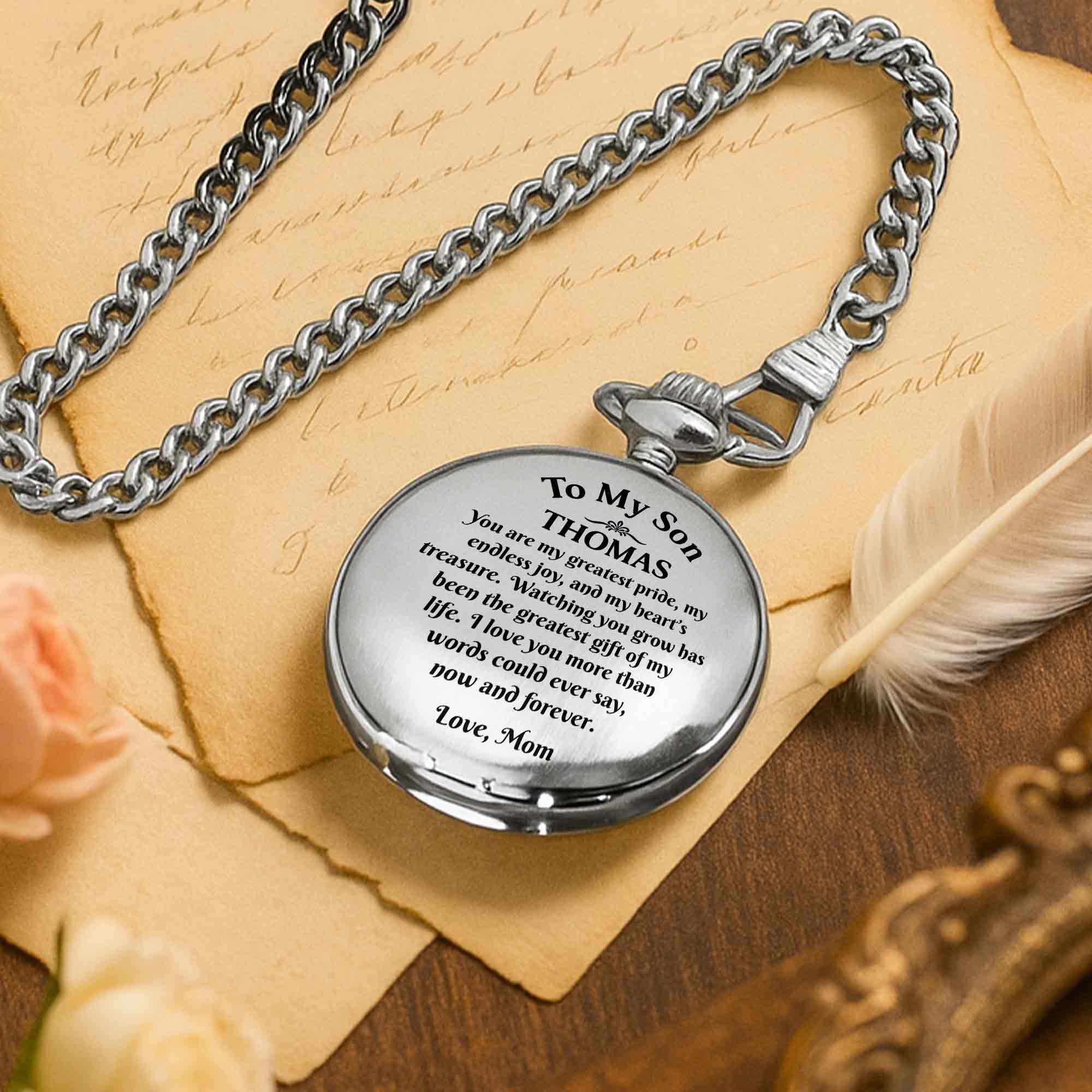 Personalized Engraved Silver Plated Pocket Watch Gift for Son Pocket Watch GradoCreations
