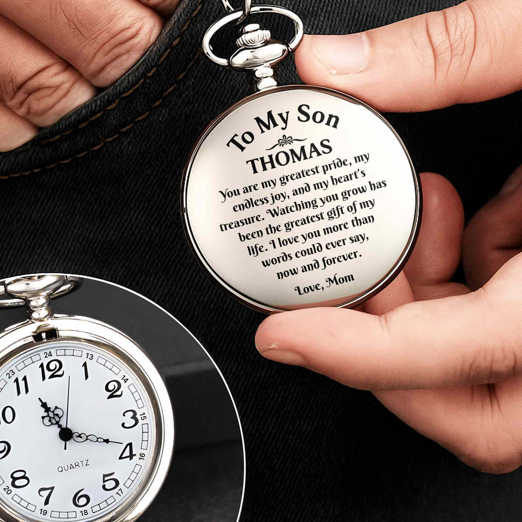 Personalized Engraved Silver Plated Pocket Watch Gift for Son Pocket Watch GradoCreations