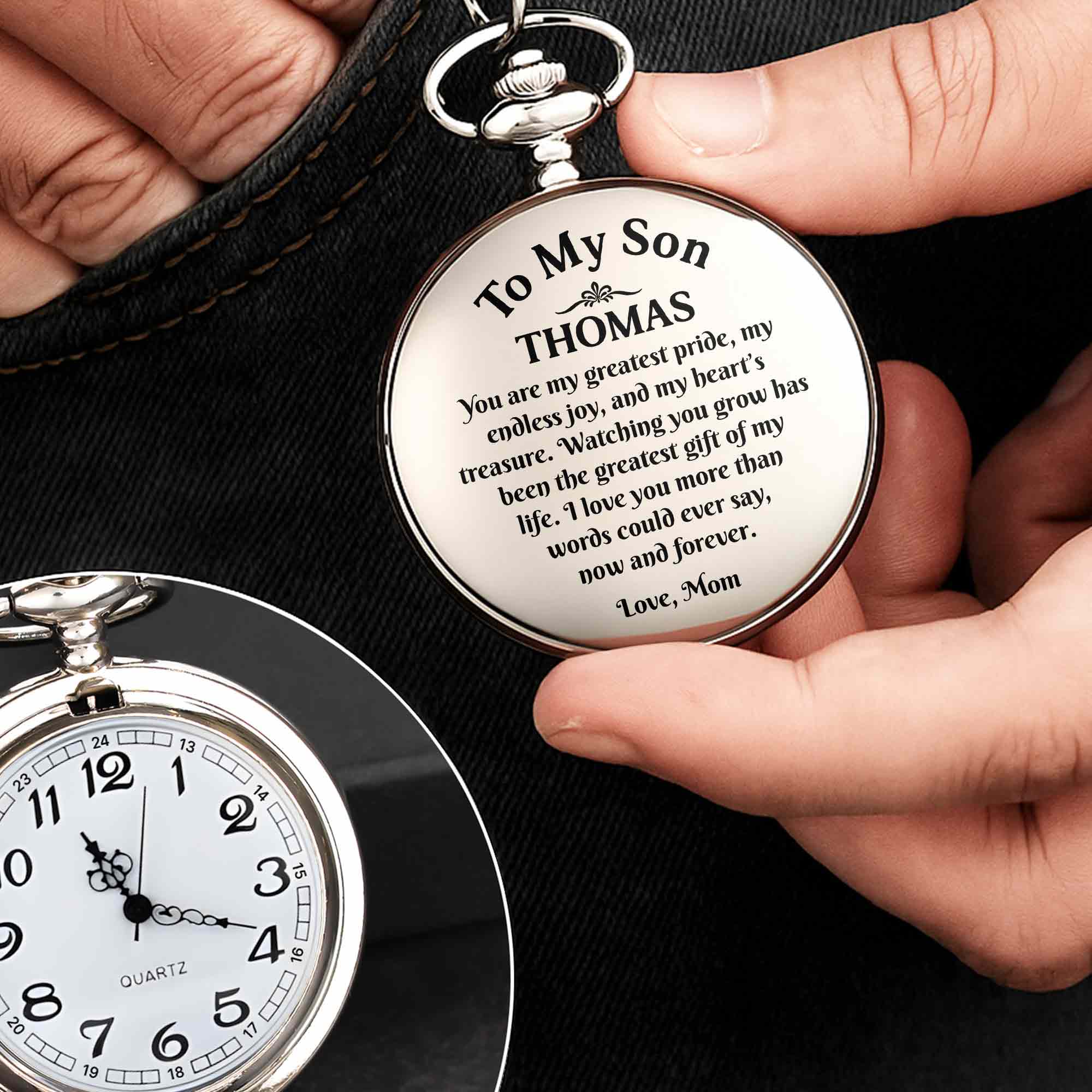 Personalized Engraved Silver Plated Pocket Watch Gift for Son Pocket Watch GradoCreations