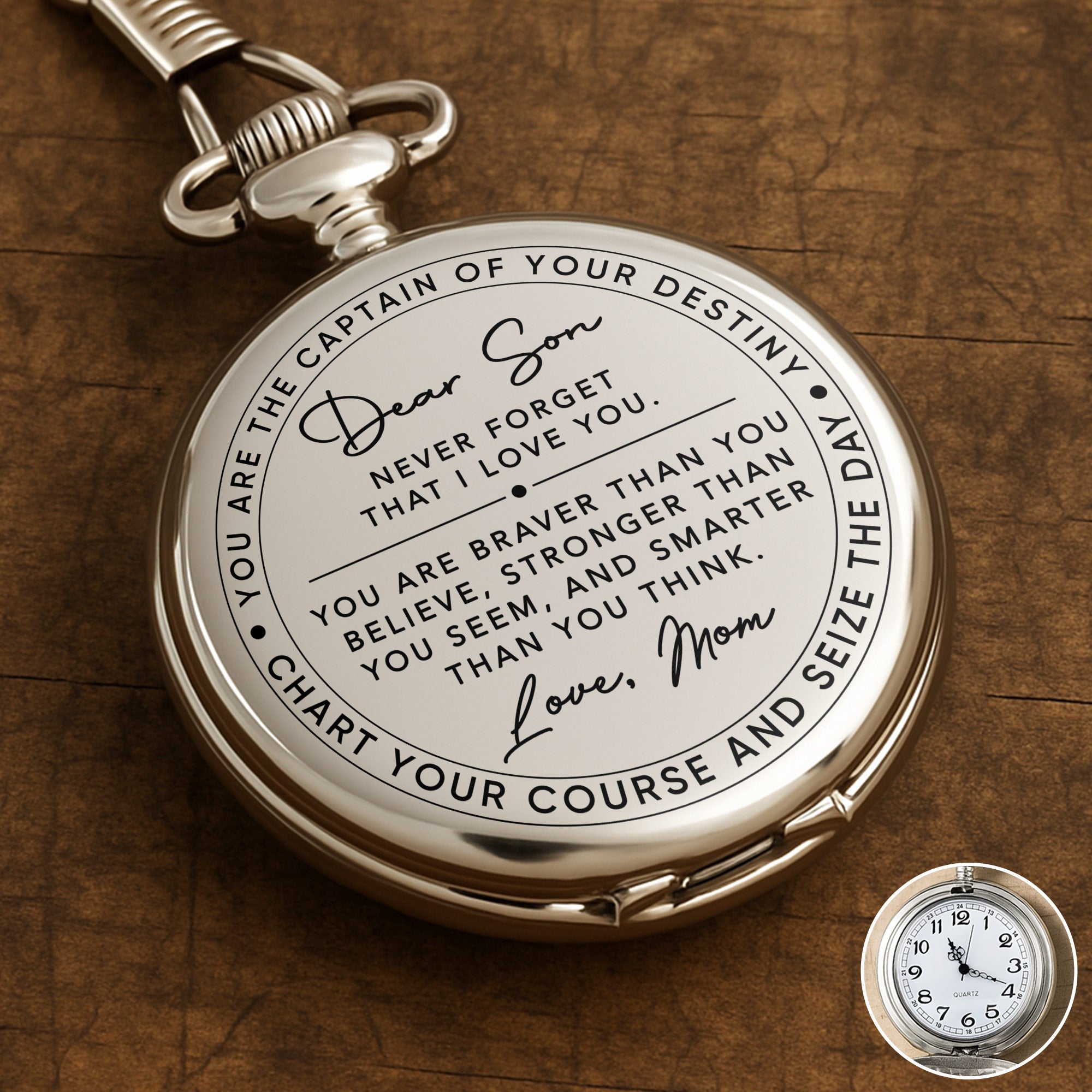 Personalized Silver-Plated Pocket Watch Custom Gift for Son Pocket Watch GradoCreations