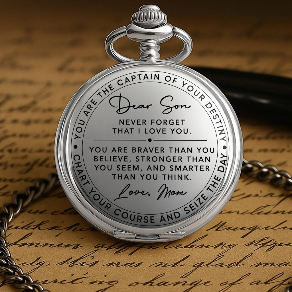 Personalized Silver-Plated Pocket Watch Custom Gift for Son Pocket Watch GradoCreations