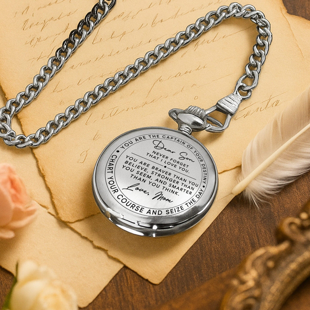 Personalized Silver-Plated Pocket Watch Custom Gift for Son Pocket Watch GradoCreations