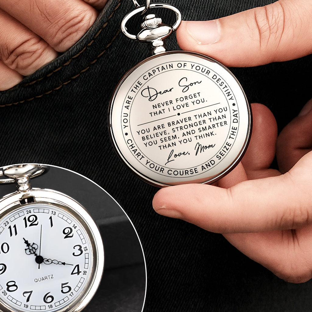 Personalized Silver-Plated Pocket Watch Custom Gift for Son Pocket Watch GradoCreations