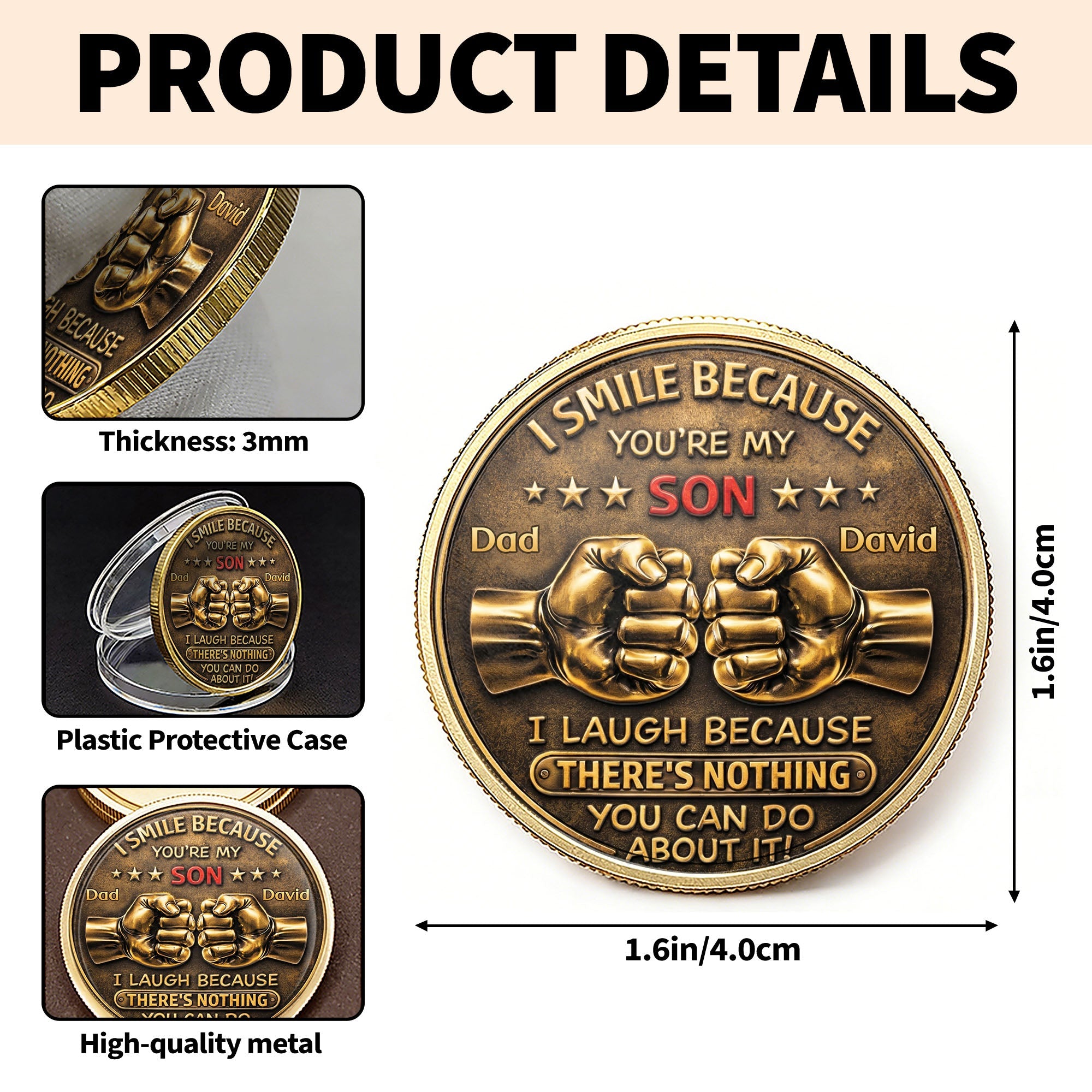 Personalized Commemorative Coin Custom Fist Bump Gift for Son Commemorative Coin GradoCreations