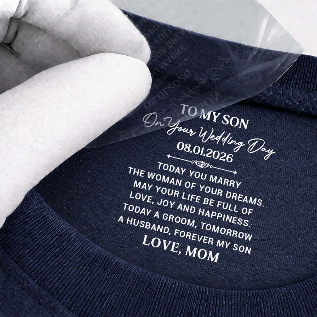 Personalized Wedding Day T-Shirt Custom Inside Neck Print for Son Basic Shirt, Print inside back collar GradoCreations