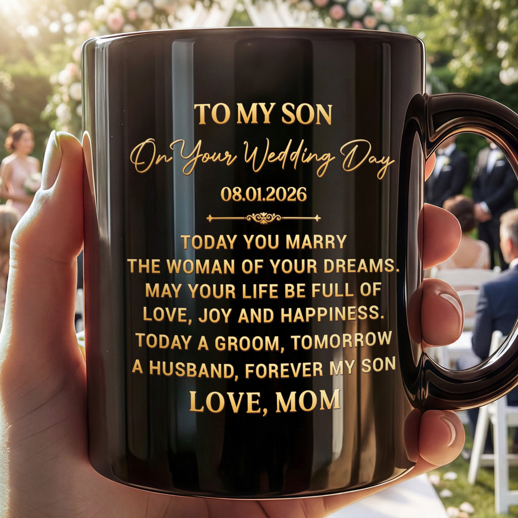 Personalized Black Mug for Son Wedding Day Gift Custom Quote Black Mug GradoCreations