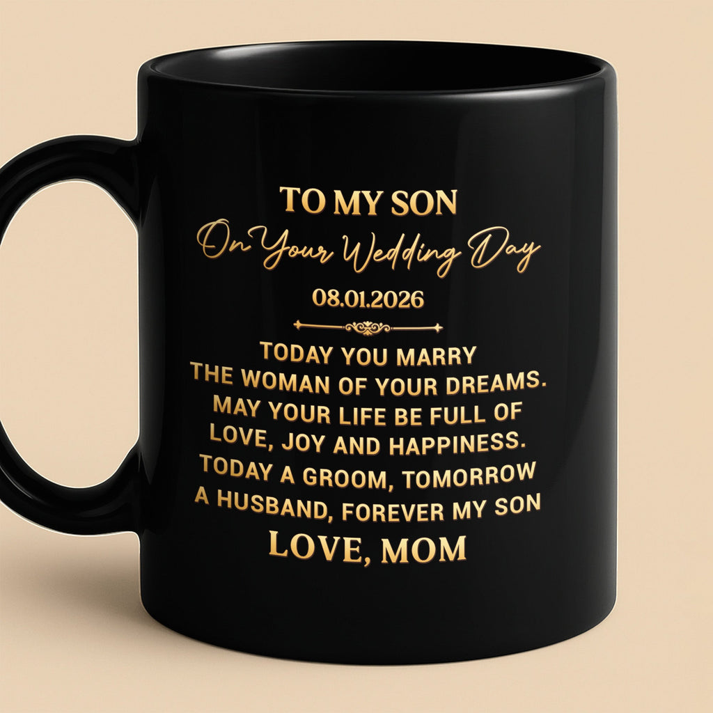 Personalized Black Mug for Son Wedding Day Gift Custom Quote Black Mug GradoCreations