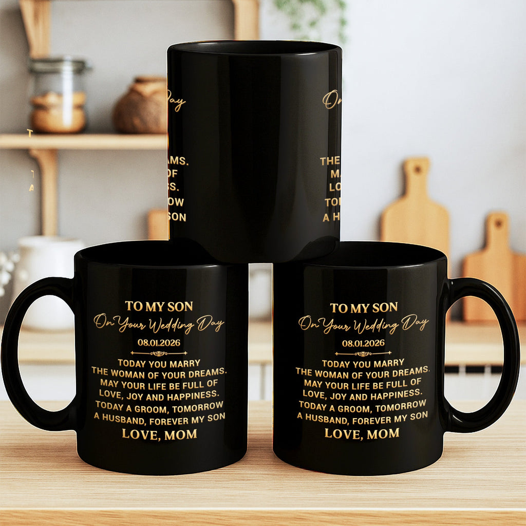 Personalized Black Mug for Son Wedding Day Gift Custom Quote Black Mug GradoCreations