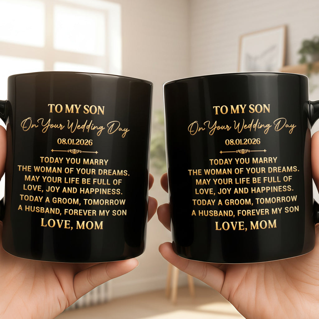 Personalized Black Mug for Son Wedding Day Gift Custom Quote Black Mug GradoCreations