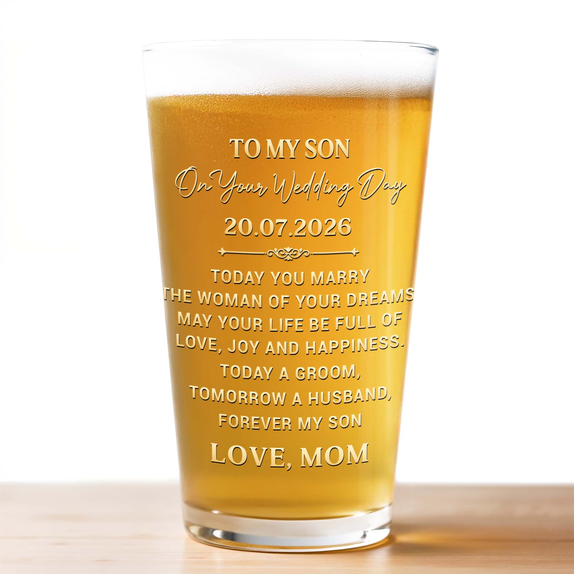 Personalized Custom Beer Glass Gift for Son Wedding Day Beer Glasses GradoCreations