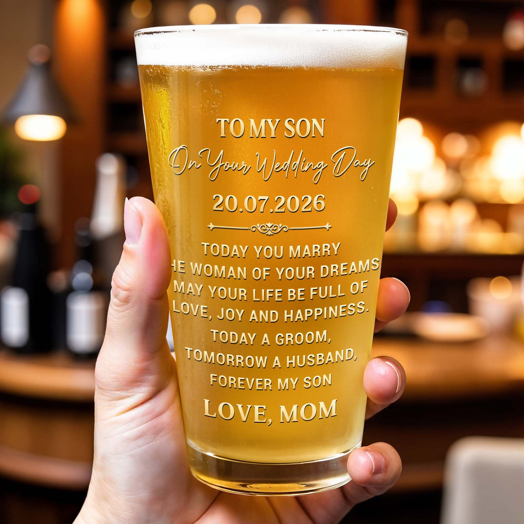 Personalized Custom Beer Glass Gift for Son Wedding Day Beer Glasses GradoCreations