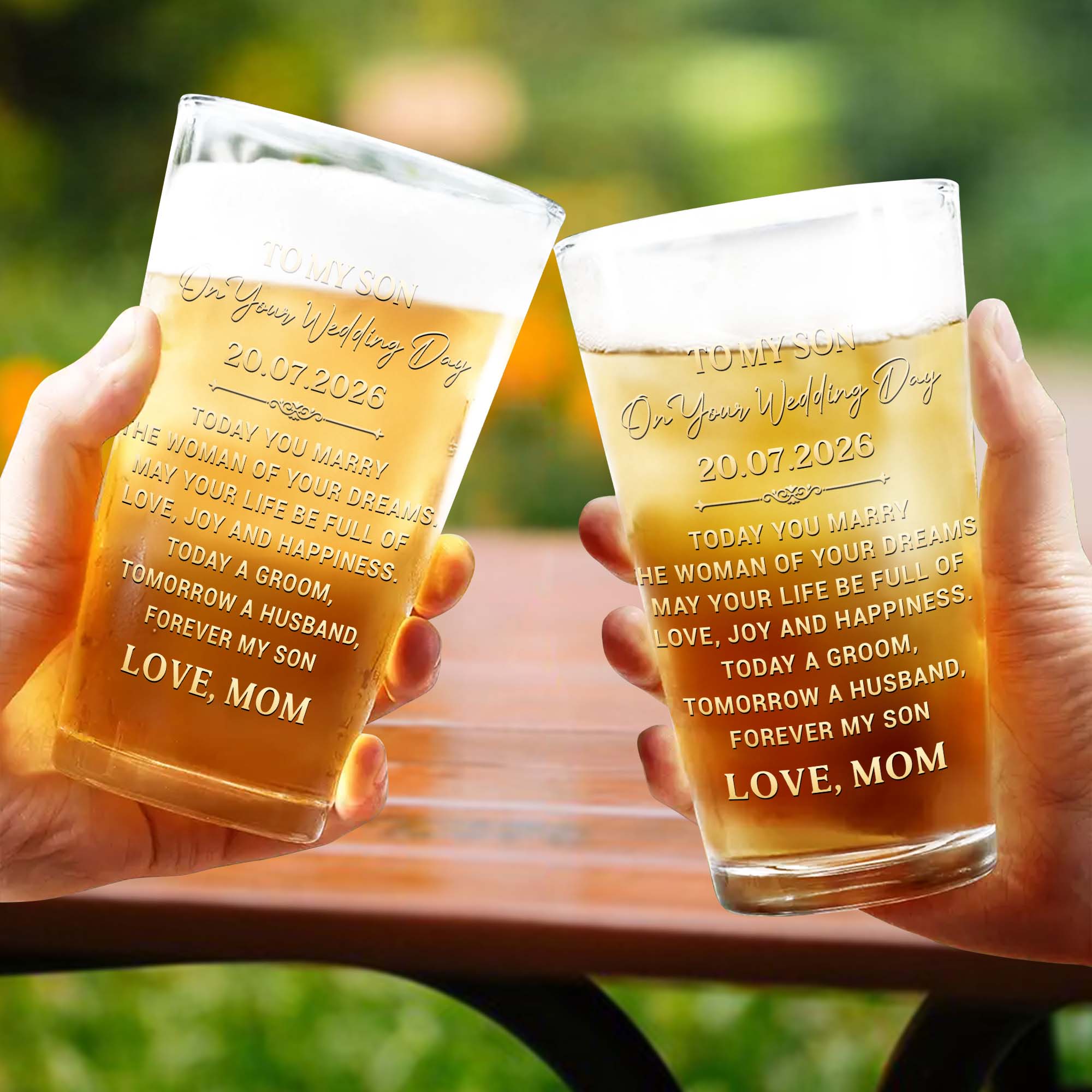 Personalized Custom Beer Glass Gift for Son Wedding Day Beer Glasses GradoCreations