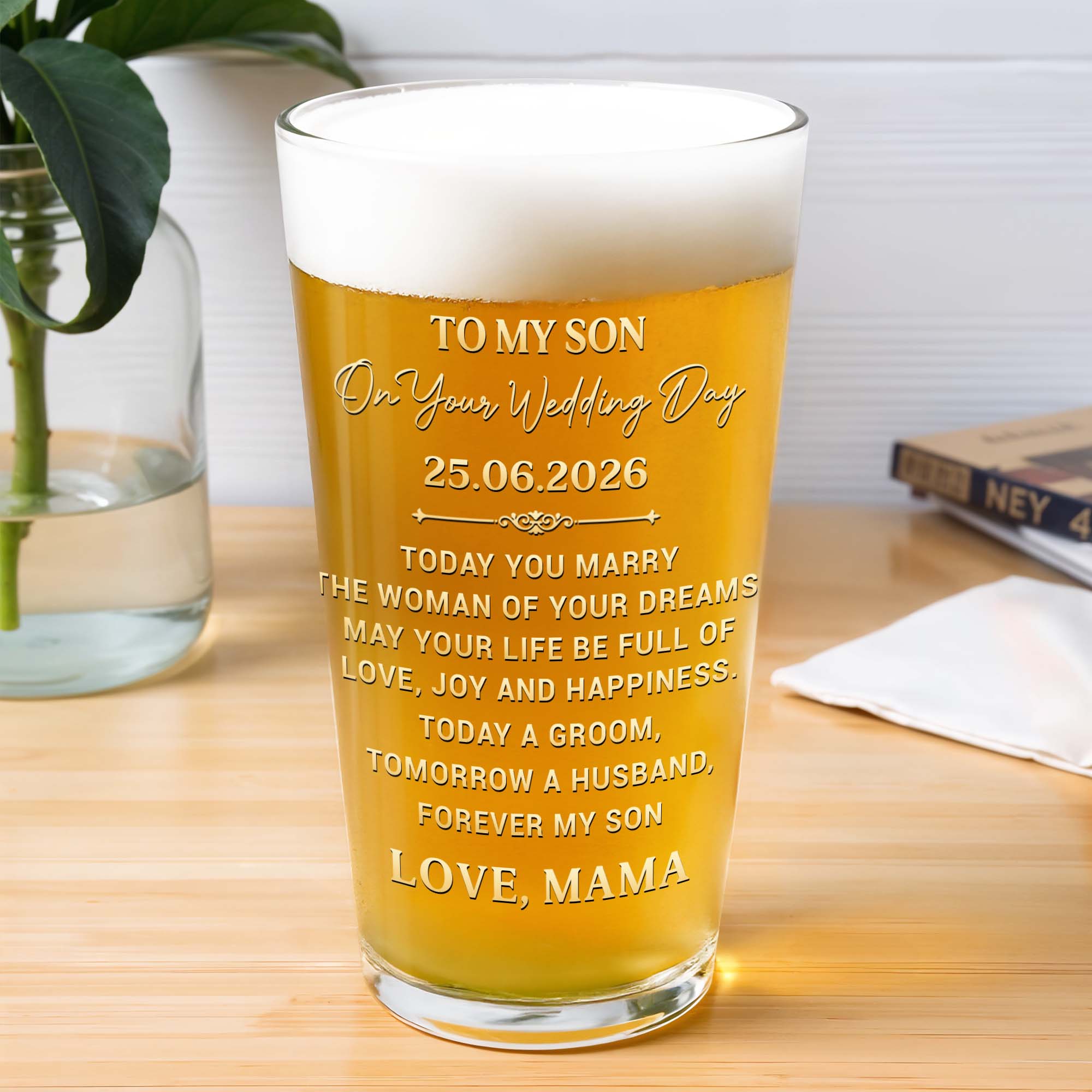 Personalized Custom Beer Glass Gift for Son Wedding Day Beer Glasses GradoCreations