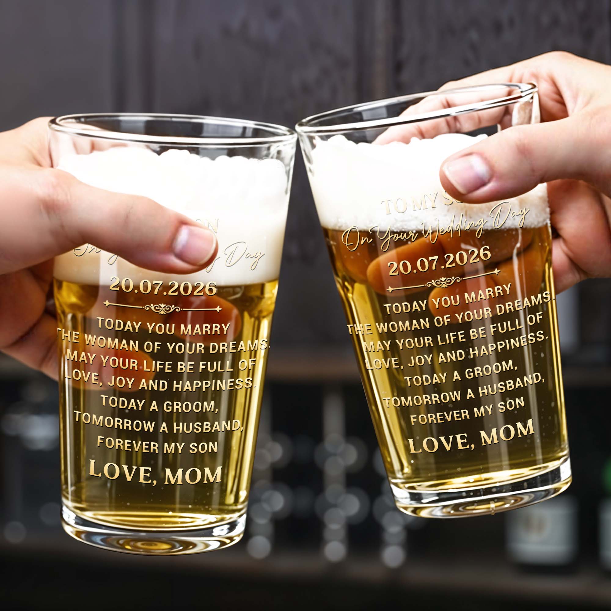 Personalized Custom Beer Glass Gift for Son Wedding Day Beer Glasses GradoCreations