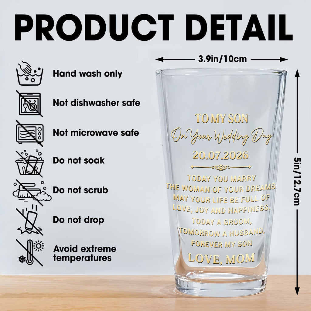 Personalized Custom Beer Glass Gift for Son Wedding Day Beer Glasses GradoCreations