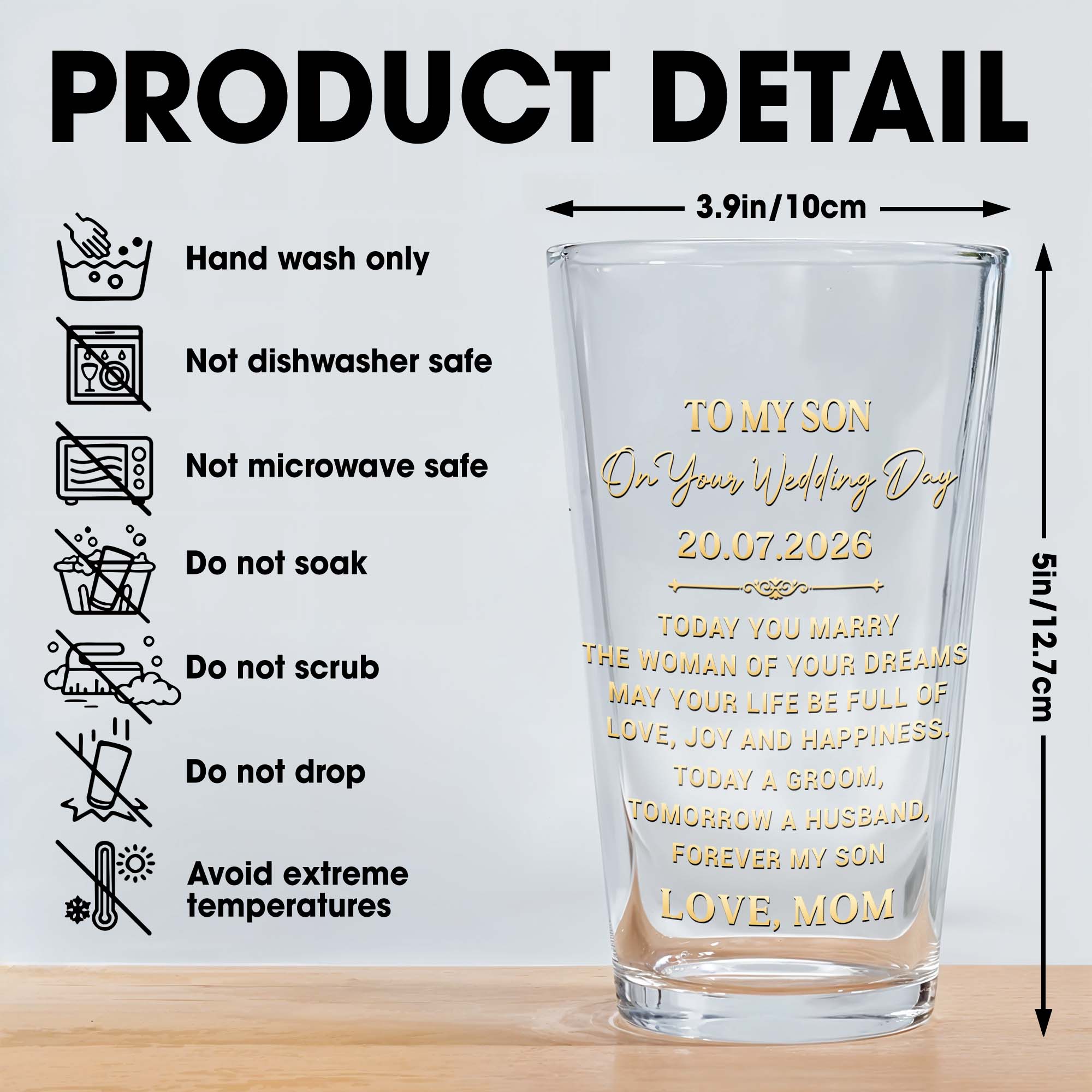 Personalized Custom Beer Glass Gift for Son Wedding Day Beer Glasses GradoCreations