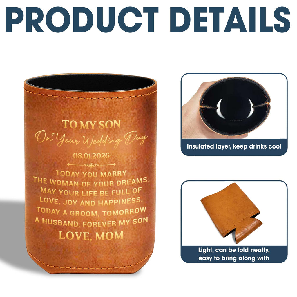 Personalized Leather Can Cooler Gift for Son Wedding Day Leather Can Cooler GradoCreations