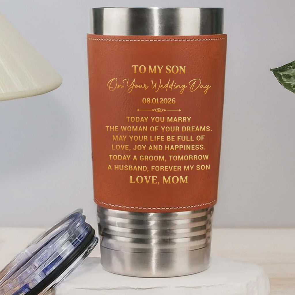 Personalized Leather Tumbler Engraved for Son Wedding Gift Leather Tumbler GradoCreations