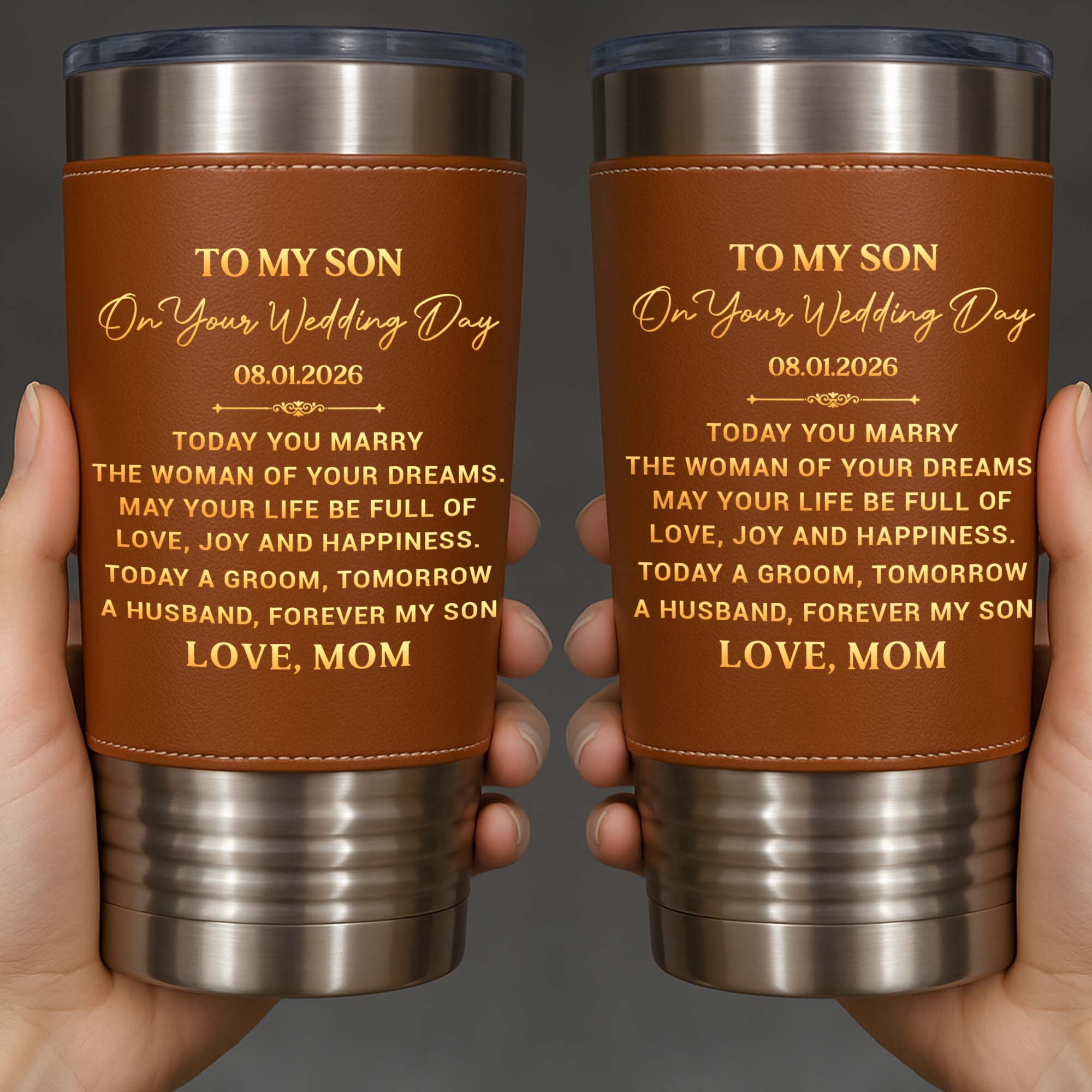Personalized Leather Tumbler Engraved for Son Wedding Gift Leather Tumbler GradoCreations