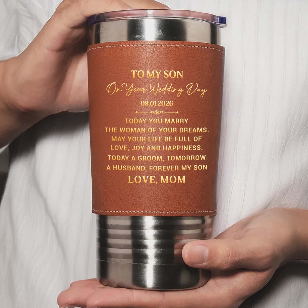 Personalized Leather Tumbler Engraved for Son Wedding Gift Leather Tumbler GradoCreations