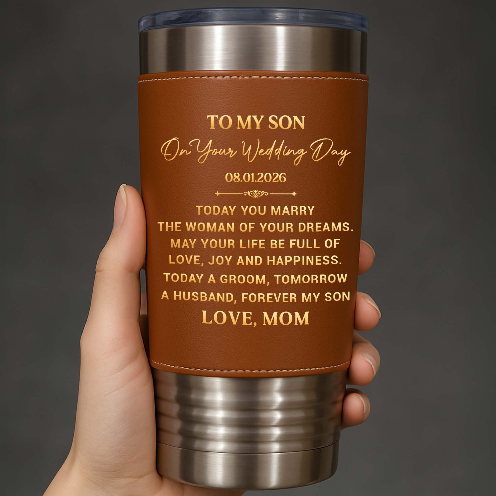 Personalized Leather Tumbler Engraved for Son Wedding Gift Leather Tumbler GradoCreations