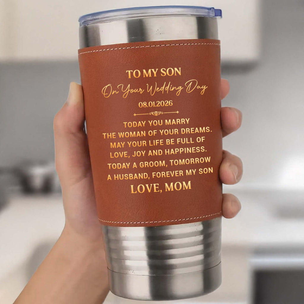 Personalized Leather Tumbler Engraved for Son Wedding Gift Leather Tumbler GradoCreations