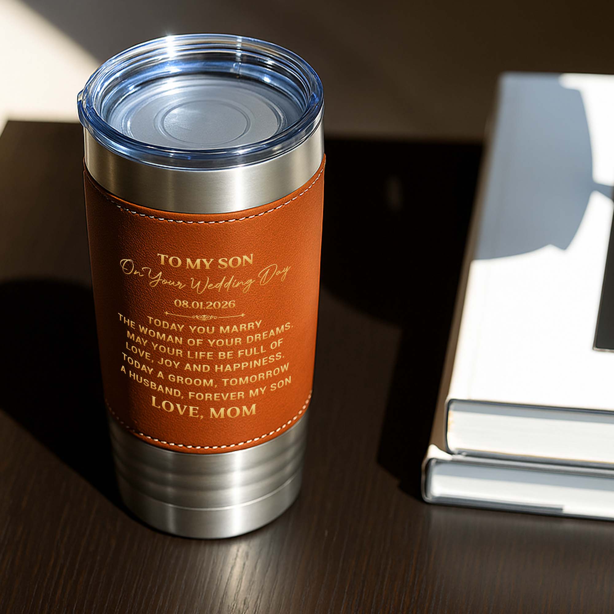 Personalized Leather Tumbler Engraved for Son Wedding Gift Leather Tumbler GradoCreations