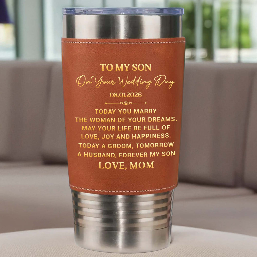 Personalized Leather Tumbler Engraved for Son Wedding Gift Leather Tumbler GradoCreations