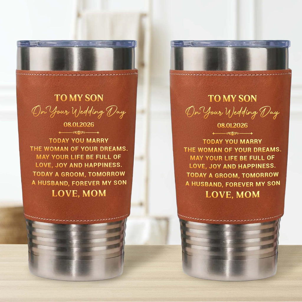 Personalized Leather Tumbler Engraved for Son Wedding Gift Leather Tumbler GradoCreations