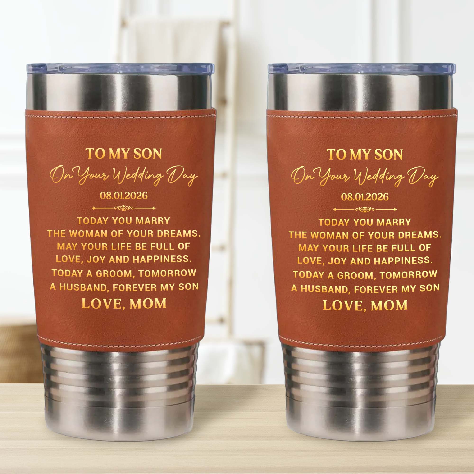 Personalized Leather Tumbler Engraved for Son Wedding Gift Leather Tumbler GradoCreations