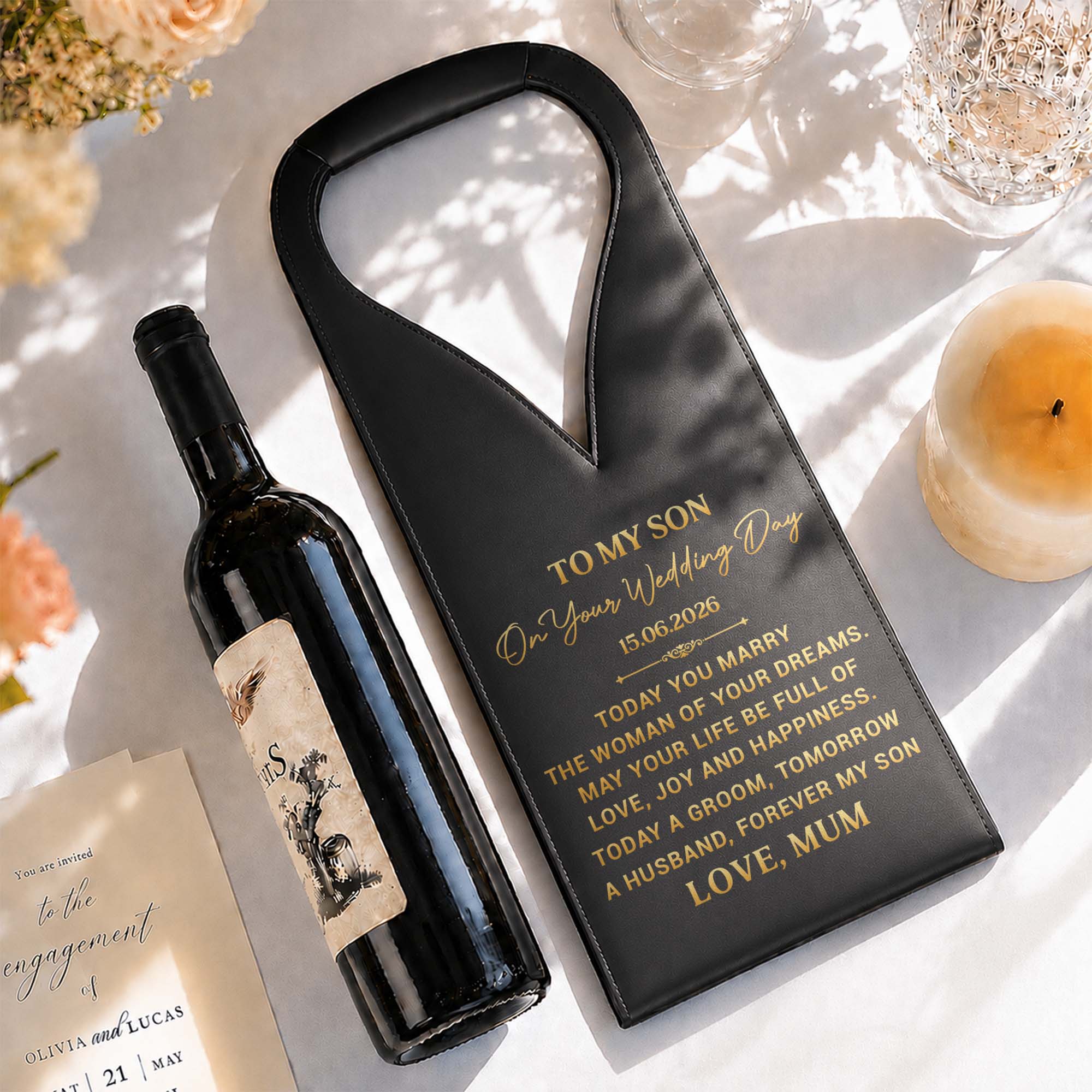 Personalized Custom Leather Wine Bag Wedding Gift for Son Leather Wine Bag GradoCreations