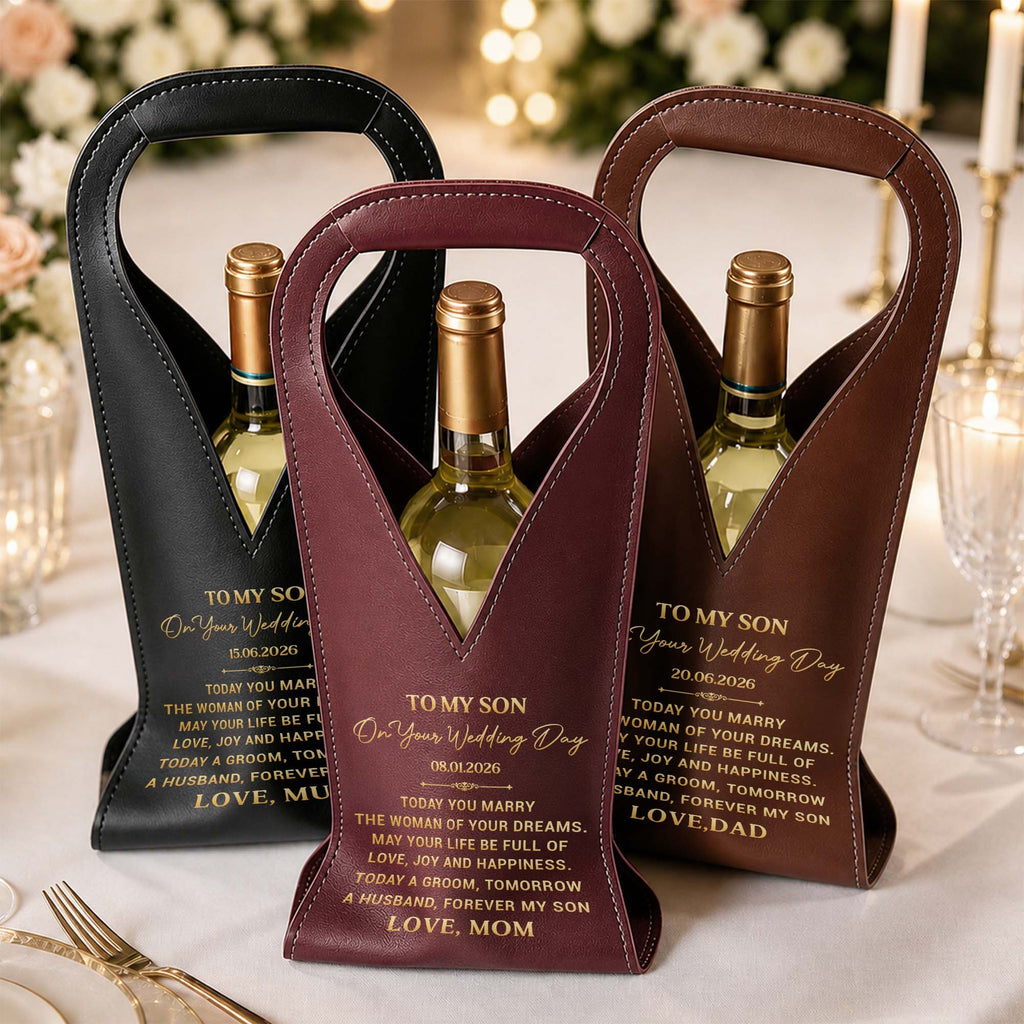Personalized Custom Leather Wine Bag Wedding Gift for Son Leather Wine Bag GradoCreations