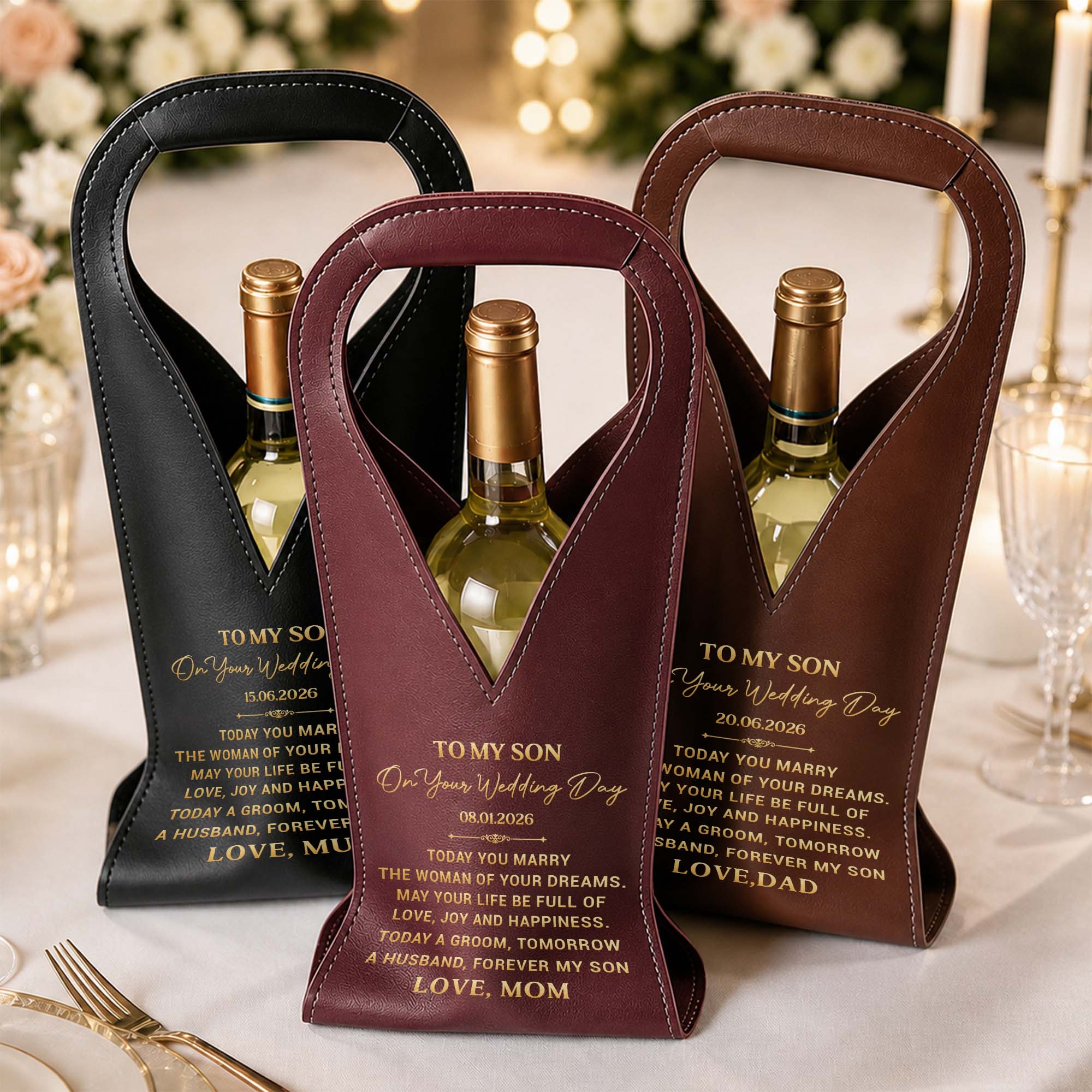 Personalized Custom Leather Wine Bag Wedding Gift for Son Leather Wine Bag GradoCreations