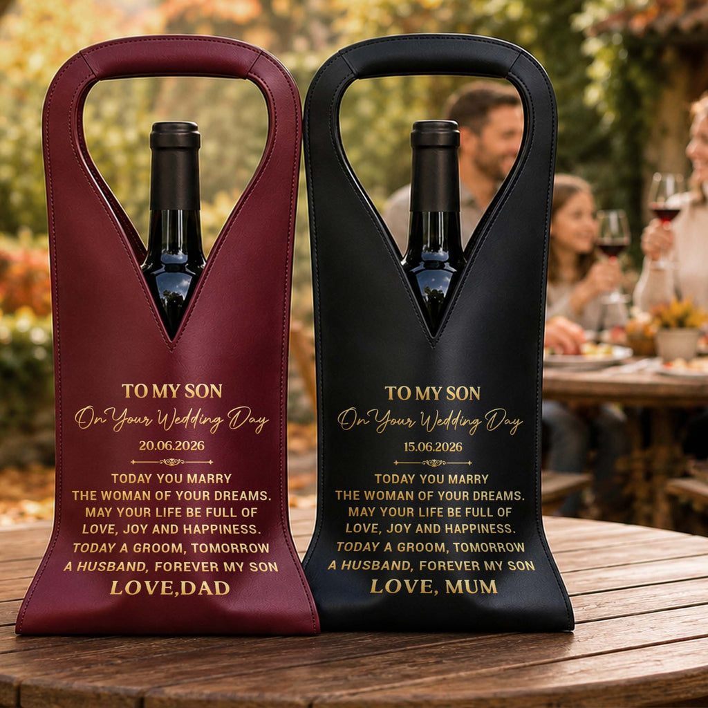 Personalized Custom Leather Wine Bag Wedding Gift for Son Leather Wine Bag GradoCreations