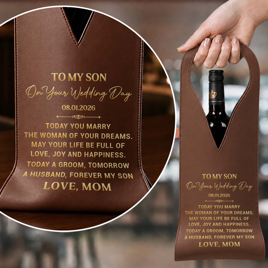 Personalized Custom Leather Wine Bag Wedding Gift for Son Leather Wine Bag GradoCreations