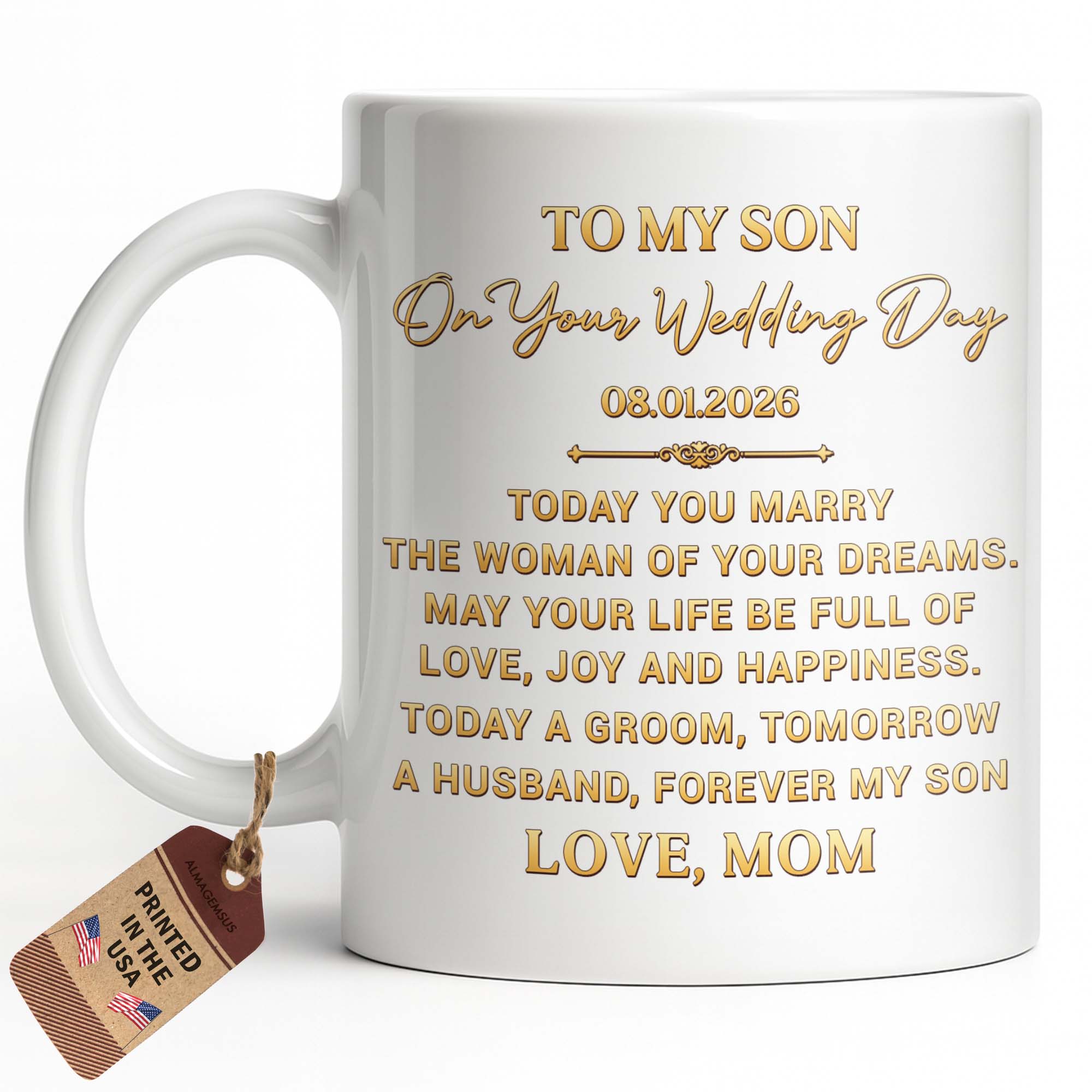Personalized Coffee Mug Gift for Son Wedding Day Love Note Edge-to-edge Mug GradoCreations