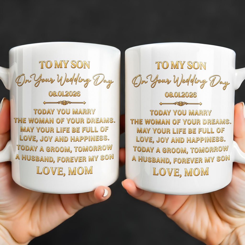 Personalized Coffee Mug Gift for Son Wedding Day Love Note Edge-to-edge Mug GradoCreations