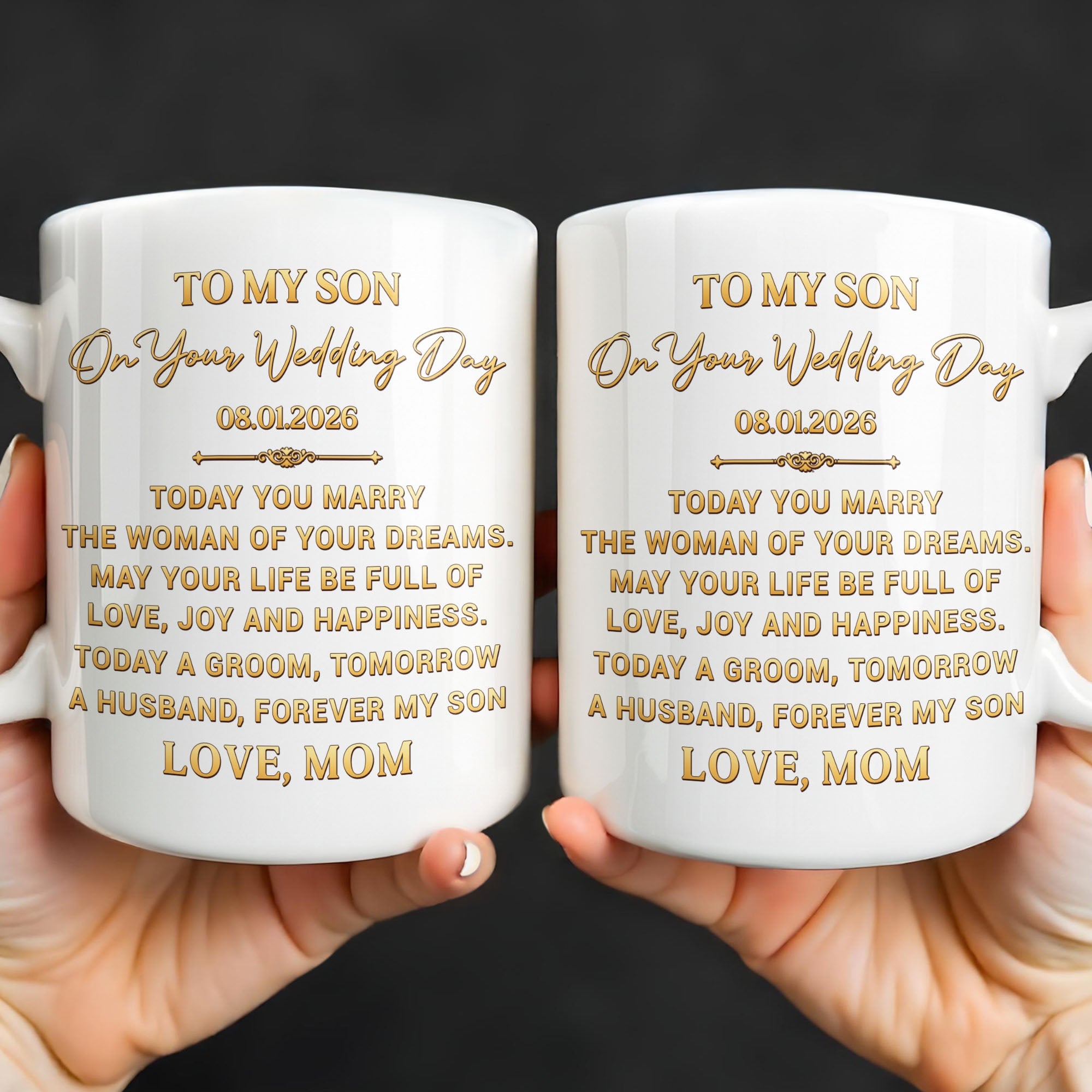 Personalized Coffee Mug Gift for Son Wedding Day Love Note Edge-to-edge Mug GradoCreations