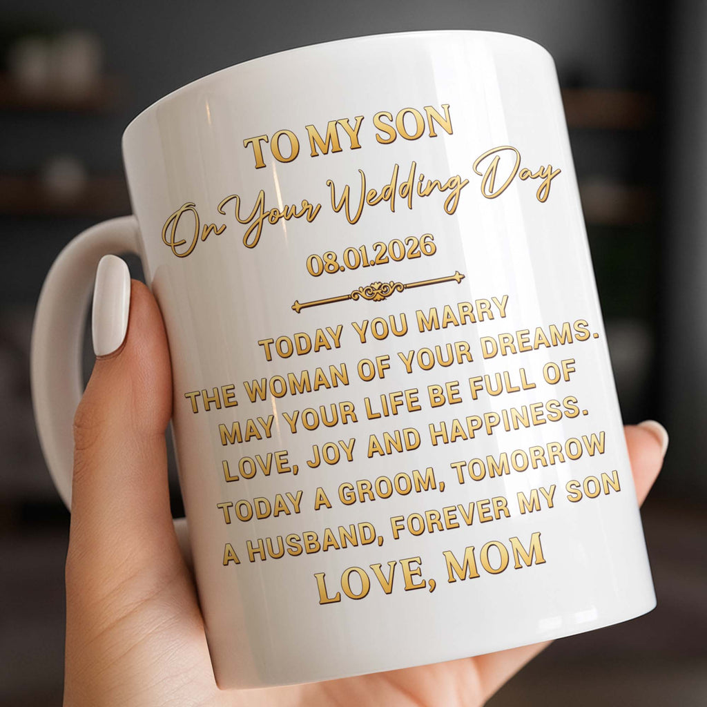 Personalized Coffee Mug Gift for Son Wedding Day Love Note Edge-to-edge Mug GradoCreations
