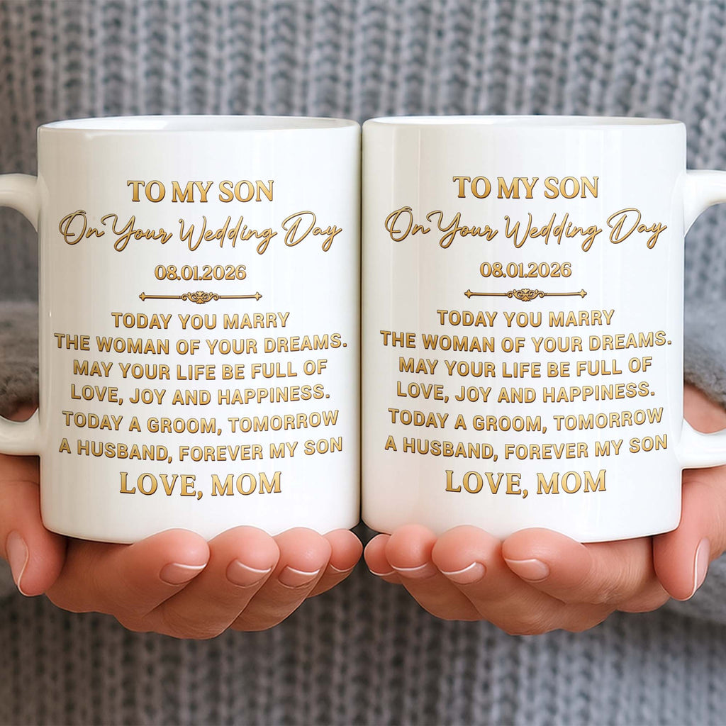 Personalized Coffee Mug Gift for Son Wedding Day Love Note Edge-to-edge Mug GradoCreations